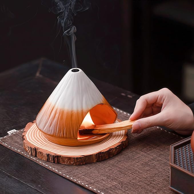 Handmade Ceramic Palo Santo Holder Burner & Sage Holder - Mini Tabletop Chiminea Burner Tray with Ash Catcher, Decorative Incense Holder for Spiritual Meditation & Yoga - Bloomnest