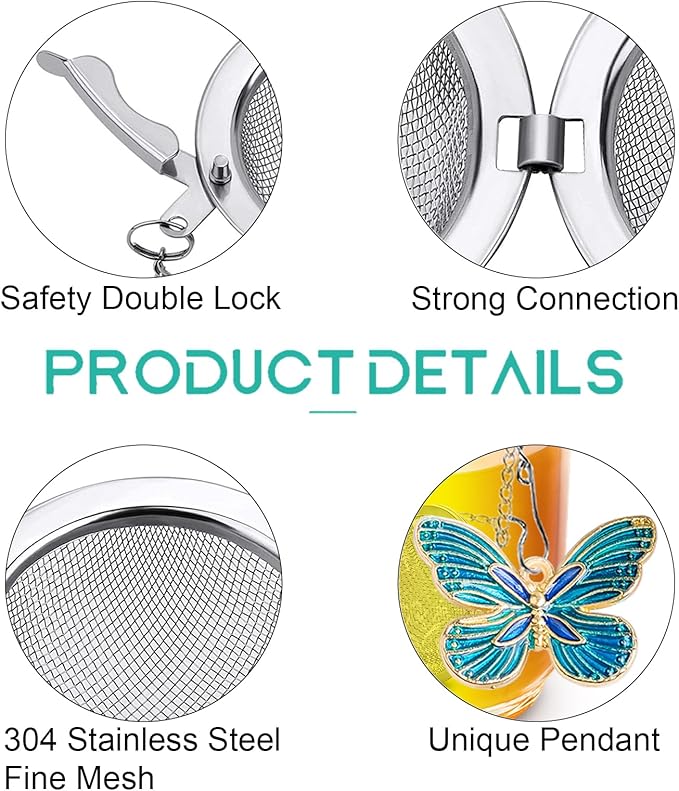 Set of 2 Tea Infuser for Loose Leaf Tea with Butterfly and Flower Charms - Stainless Steel Tea Strainers by NSTaygate