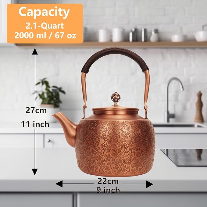 Kkekos Handmade Copper Kettle Copper Teapot for Stovetop 2000ml (Type3)