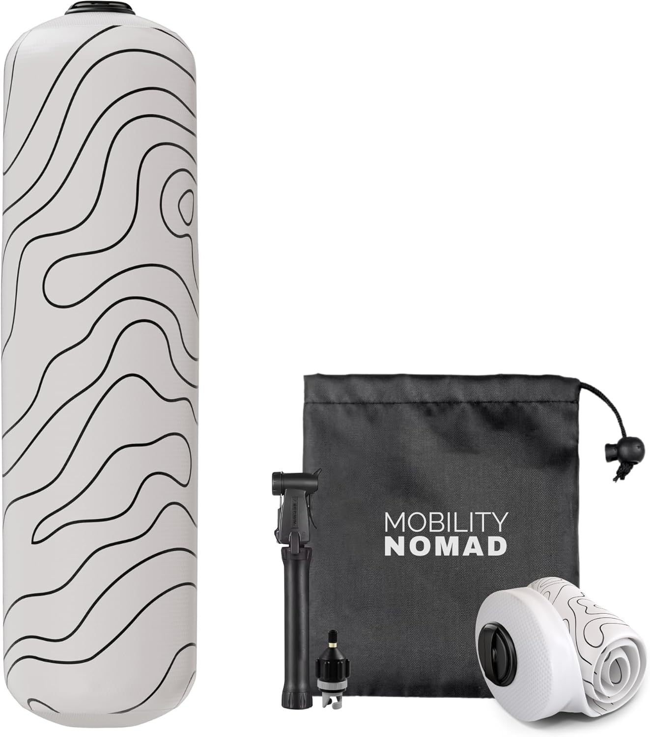 Inflatable Foam Roller – Travel Muscle Recovery Tool, Deep Tissue Massage, Physical Therapy, Hiking & Gym – Adjustable Firmness – Includes Pump, Bag & Adapters (Topo Gray, 15")