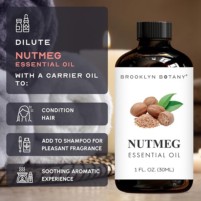 Brooklyn Botany Nutmeg Essential Oil - 100% Pure and Natural - Premium Grade with Dropper - for Aromatherapy and Diffuser - 1 Fl Oz - Bloomnest