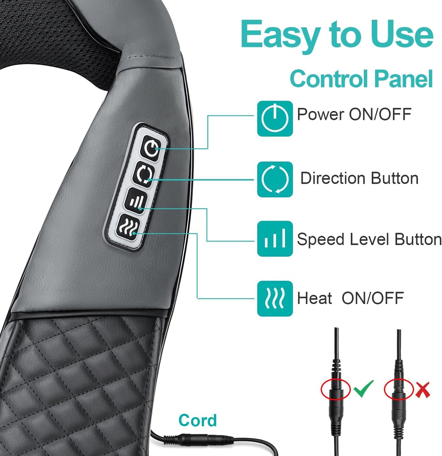 Medcursor Neck Massager, Portable Electric Shiatsu Back Massage Device with Heat, Deep Tissue 3D Kneading Pillow for Muscle Pain Relief (No Battery)