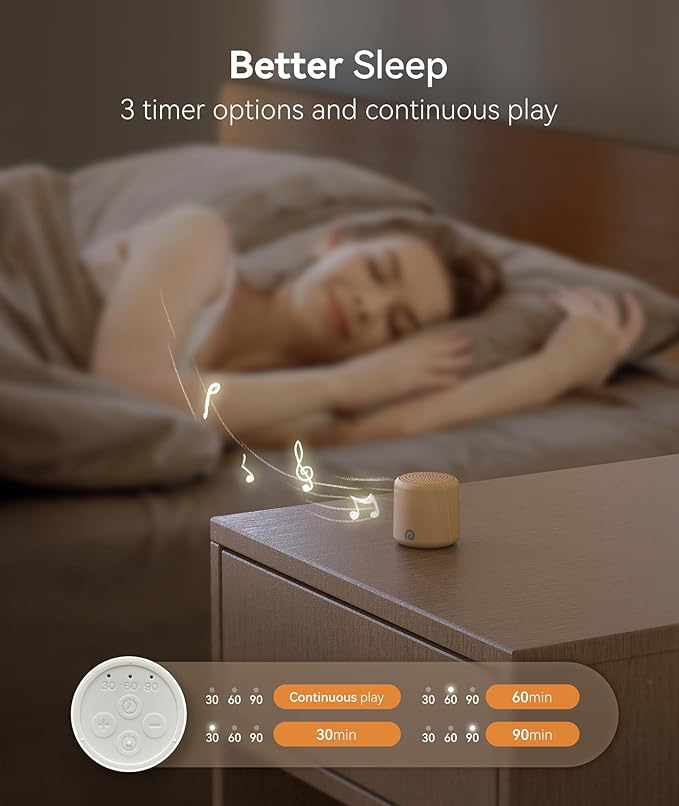 Dreamegg Sound Machine for Baby&Adults - Travel Sound Machine for Sleep, Features Powerful Battery, Egg-Sized, 16 Soothing Sounds, Timer, Sound Machine for Baby Adults Office Privacy Home Gift, Wood - Bloomnest