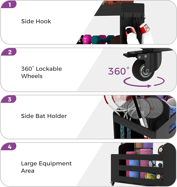 Weight Rack for Dumbbells, Home Gym Organizer Rack Yoga Mat Holder with Wheels and Hooks, All in One Workout Storage for Yoga Mat, Foam Roller, Gym Storage Storage for Home Exercise(Wood) - Bloomnest