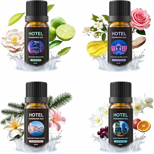 Premium Hotel Fragrance Essential Oil Collection, 4-Piece Luxury Scent Set, White Tea, Floral Complex, Oriental Floral and Fresh Breeze, 4 * 20 ML - Bloomnest