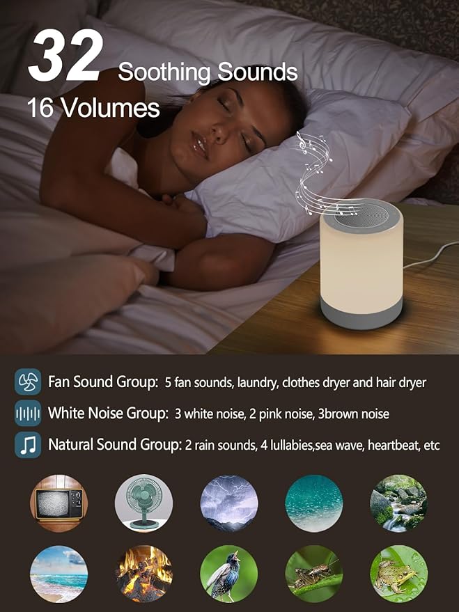 Sound Machine,White Noise Machine for Baby with Night Light, 32 High Fidelity Sounds,Plug in,5 Timers & Memory Feature, Noise Machine for Baby Kids Adults,Home - Bloomnest