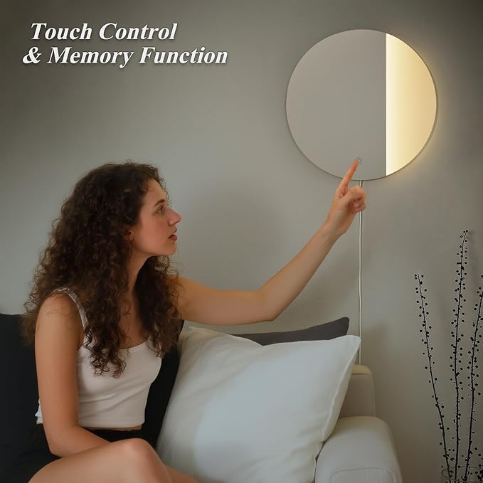 ONEWISH LED Wall Sconce, Dimmable Mirror Wall Lamp,16.93 inch Round Wall Lights for Bedroom with Memory Function, Wall Lamps for Living Room Entryway, Silver - Bloomnest