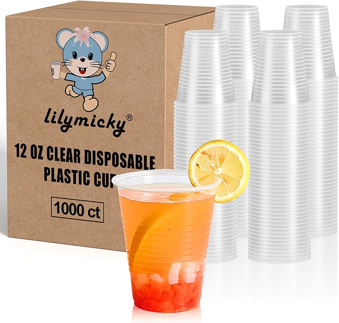 Lilymicky 1000 PACK 12 oz Clear Plastic Cups, Cold Disposable Party Drinking Cups for Parties, Picnic, BBQ & Events - Bloomnest