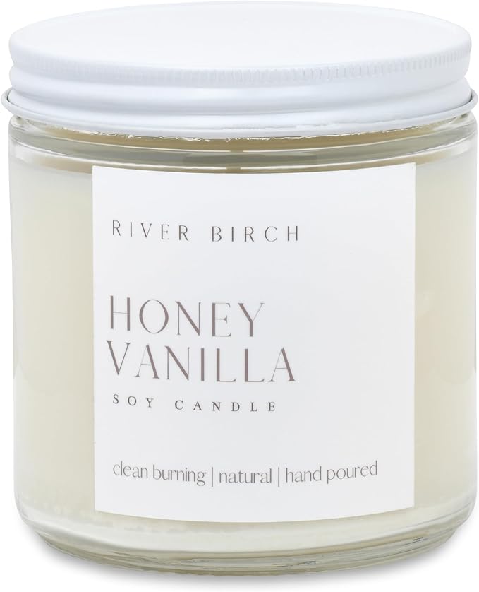 River Birch Honey Vanilla Scented Candle - Premium, All-Natural, Non-Toxic, Soy Wax - 16oz Clear Jar - Bloomnest