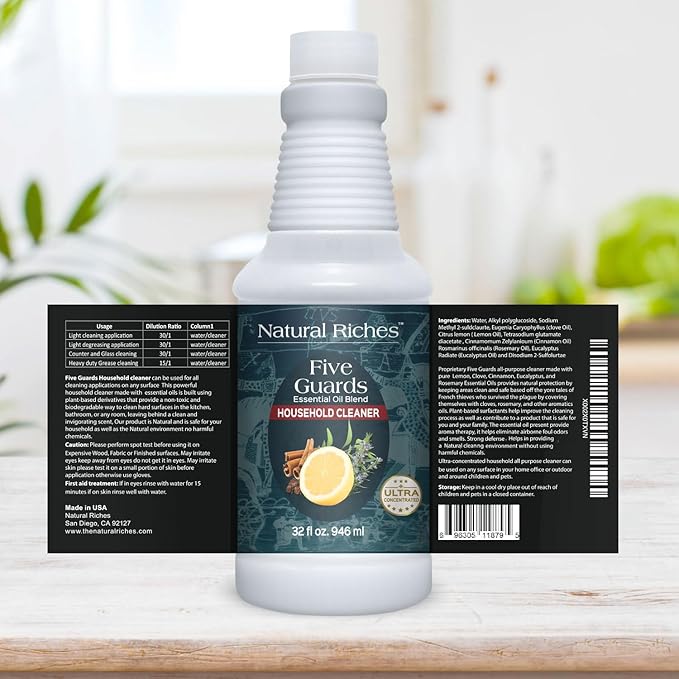 Natural Riches Household Cleaner Concentrate Five Guards from The Tales of French stories of Thieves Essential Oil Blend Household Cleaner - 32 fl oz - Bloomnest