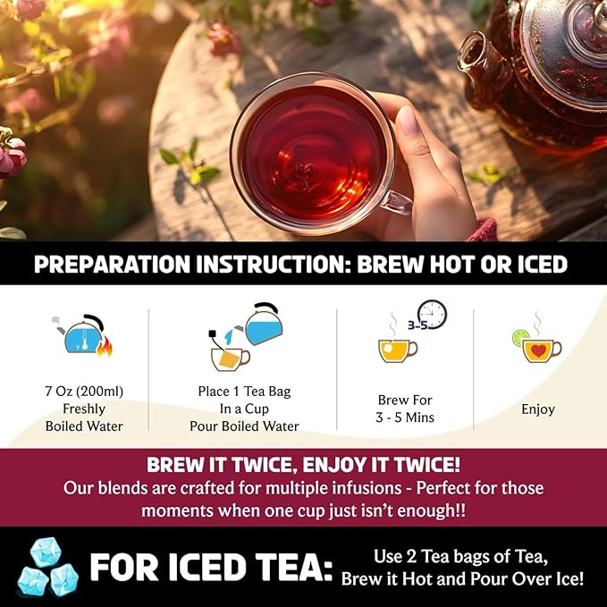 BREWIX, Hibiscus Lychee Tea Bags (25 Plant Based Tea Bags) Caffeine-Free, Made with Real - Hibiscus Flowers, Black Tea, Rosehip, Apple, Licorice, Rose | Contains Antioxidants & Support Overall Health - Bloomnest