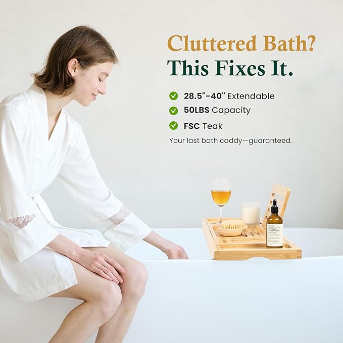 Bamboo Bathtub Tray, Bath Caddy with Wine Glass Holder, Phone Dock & Book Stand | Hands-Free Reading & Ultimate Spa Relaxation Experience-Natural - Bloomnest