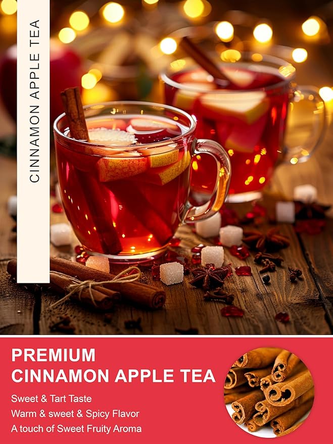 TeeLux Cinnamon Apple Tea Bags, 2.8g/bag, Cinnamon with Hibiscus Herbal Tea, Sweet & Tart & Slightly Spicy, Caffeine Free, 60 Count - Bloomnest