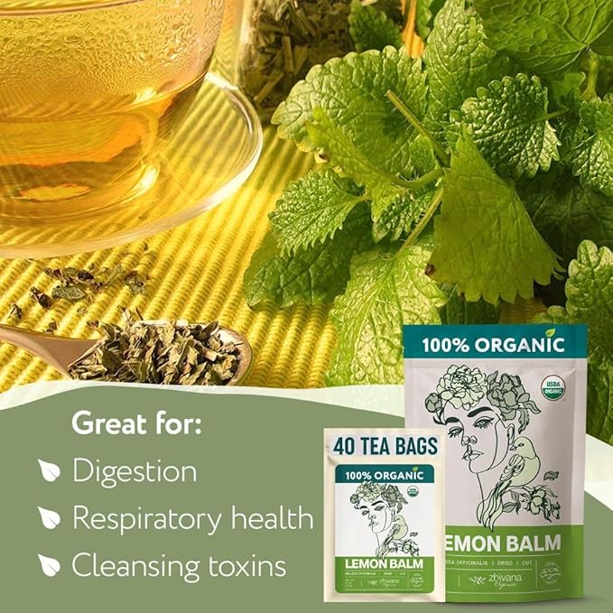 Lemon Balm Tea Organic (40 Tea Bags) - Melissa Tea, Te de Tolonjil – Calming Herbal Infusion for Sleep, Emotional Balance - Bloomnest