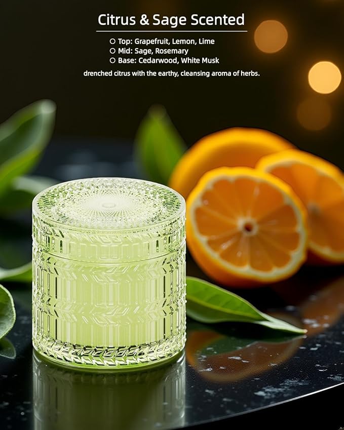 Sage Citrus Scented Candles, Crackling Wood Wick Soy Candle, 7.4 oz Natural Candles Non Toxic, 55 Hours Clean Burn | Aromatherapy Candle | Gift-Ready for Hosts & Gatherings - Bloomnest