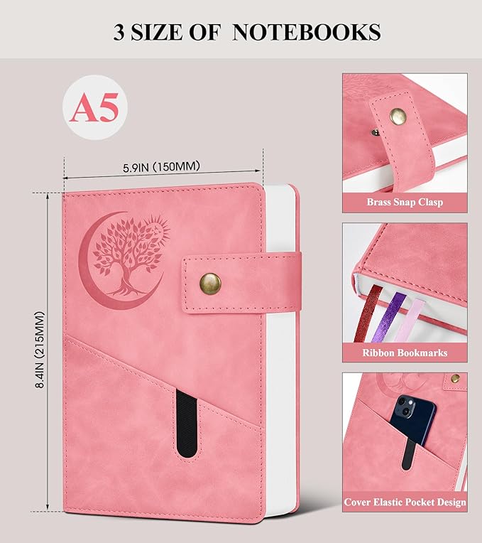 365 Page Thick Lined Journal Notebook for Men Women, A5 Leather Journals for Writing, Hardcover Notebooks for Work, School, Note Taking,Travel, Business,Personal Diary, College Ruled 5.9" x 8.4" - Bloomnest