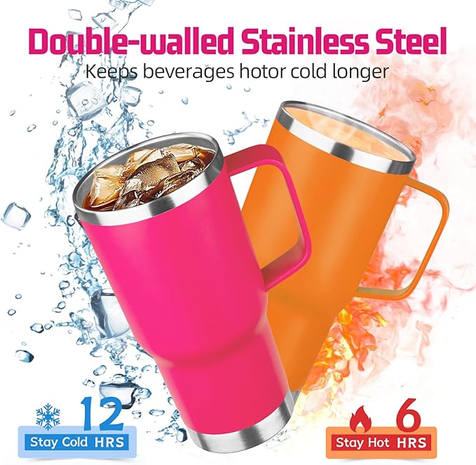 20 oz Tumbler with Handle Stainless Steel Insulated Coffee Mug Tumbler with Lid and Straw Double Wall Vacuum Insulated Coffee Mug Leak Proof Travel Mug Tumbler for Hot and Cold Drink (Mix Color-8)