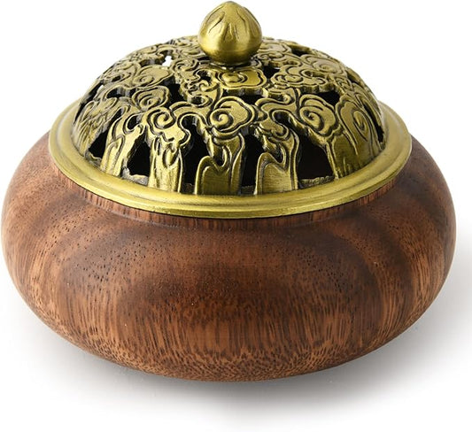 Wood Incense Burner with Holder - Handmade Smudging Bowl for Stick or Coil Incense - Walnut - Bloomnest