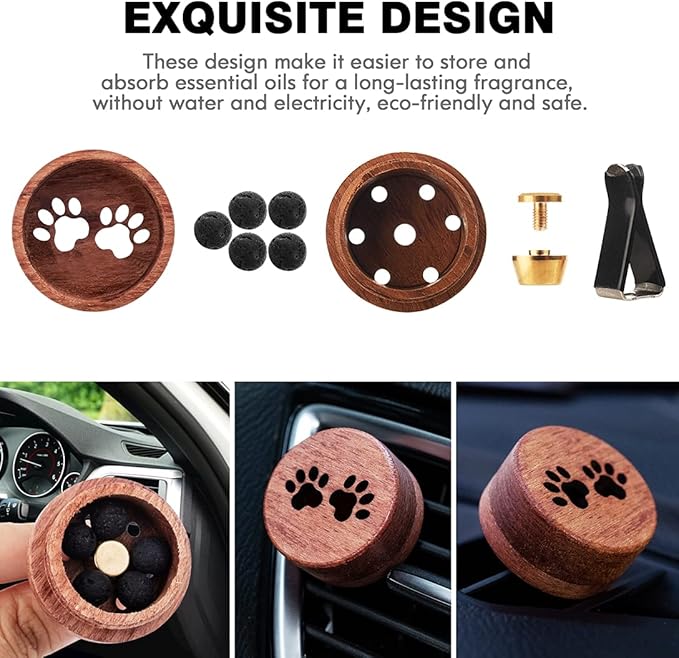 Essential Oil Car Diffuser, 2 PCS Cat Paw-Shaped Car Aromatherapy Wood Diffuser with Vent Clip - Bloomnest