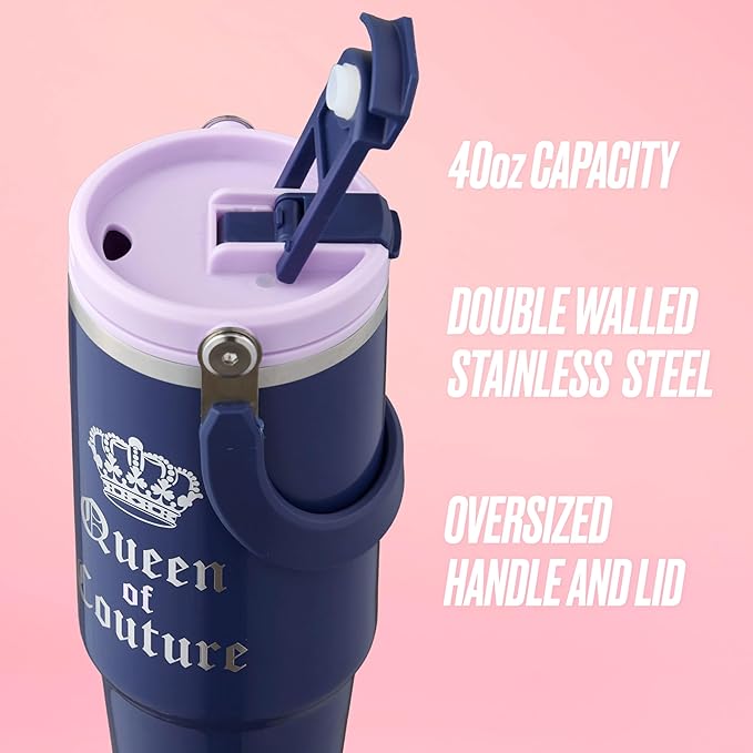 Juicy Couture Flip Fusion Hydration 40oz Stainless Steel Tumbler with Flip Handle, Navy - Bloomnest