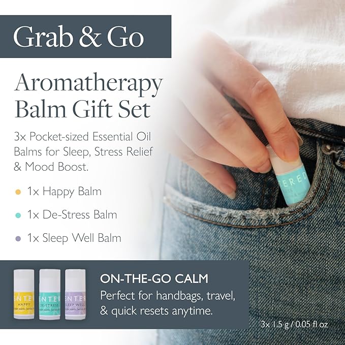 Scentered Pocket-Size Aromatherapy Balm Gift Set - 3X Essential Oil Balms for Sleep, Stress Relief & Mood Boost (Sleep Well, De-Stress, Happy) - Natural, Mess-Free, Travel-Friendly