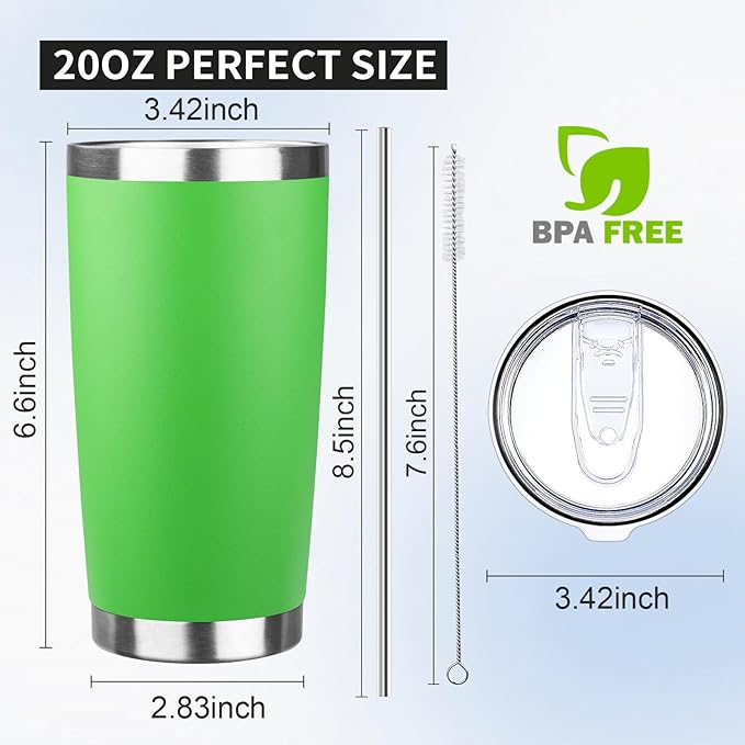 20oz Tumbler with Lid and Straw Double Wall Powder Coated Vacuum Insulated Coffee Tumbler Stainless Steel Insulated Travel Coffee Mug Spill-Proof Thermal Cup for Hot and Cold Beverage,Avocado Green - Bloomnest