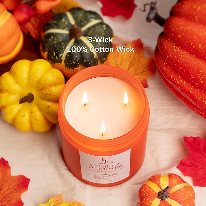 Large Fall Candle Vanilla Pumpkin Scented, 3-Wick 22oz Long Lasting Scented Candle, Natural Soy Wax Aromatherapy Candle for Home, Autumn Candle Gifts for Women Men - Bloomnest