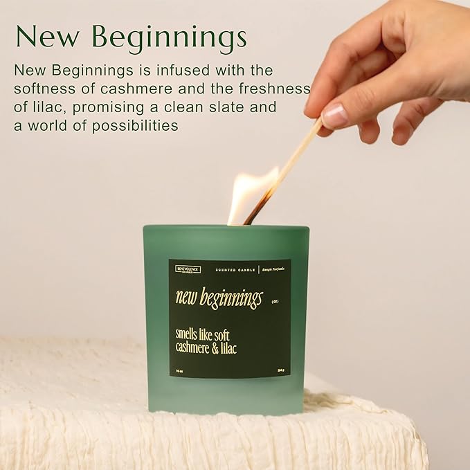 Benevolence LA New Beginnings Scented Candles | 10 oz, 40-50 Hour Burn, New Home Candle | House Warming Gifts for Women, Friends | Gift Idea for Promotion, Retirement - Notes of Cashmere & Lilac - Bloomnest