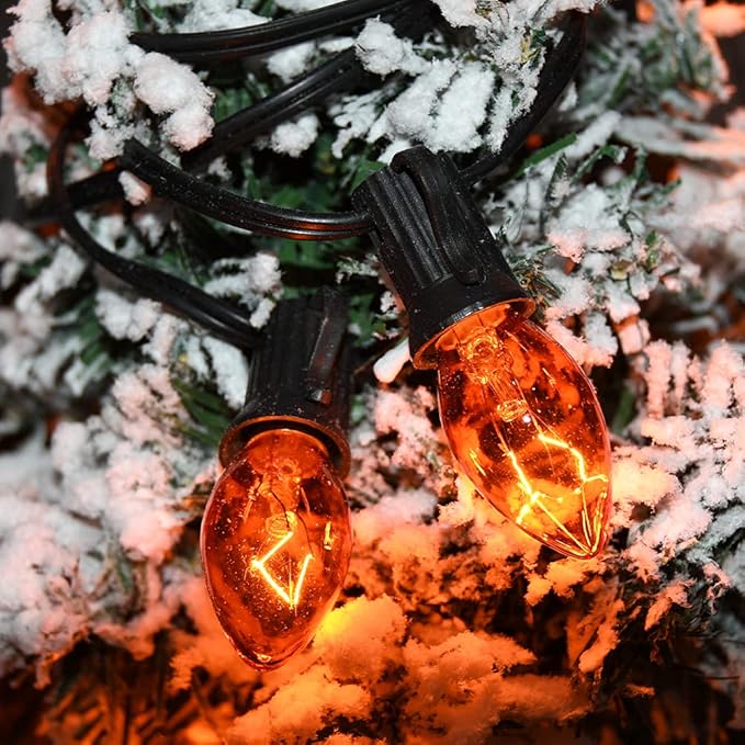 SUNSGNE 25 Pack C7 Orange Light Bulbs Halloween Christmas Replacement Bulbs, C7 Clear Orange Incandescent Light Bulbs for Outdoor Patio Xmas String Lights, E12/C7 Candelabra Base, 5 Watts - Bloomnest