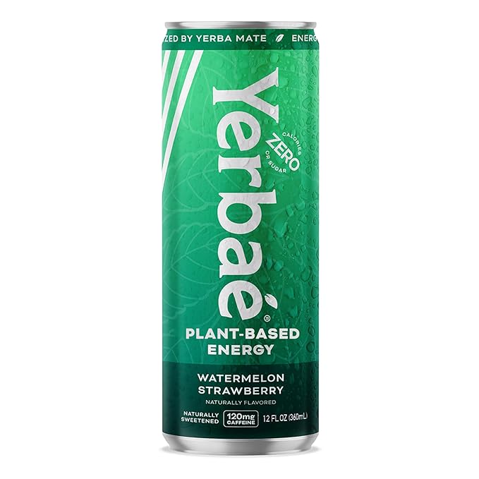 Yerbaé Energy Beverage, Watermelon Strawberry, 120mg Caffeine. No Sugar/Calories/Carbs, Energized by Yerba Mate, Plant-Based, Healthy Alternative to Sugary Drinks, Pack of 12, 12oz cans - Bloomnest