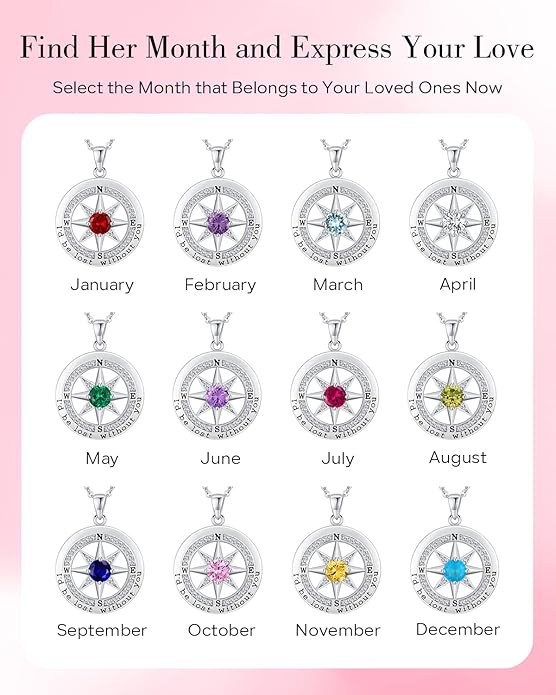 S925 Necklace Gift for Wife |Compass Jewelry |Women Anniversary |Sterling Silver |Girlfriend Birthday Gifts for Her Valentines |I'd be Lost without You |Jewel 18K Gold - Bloomnest
