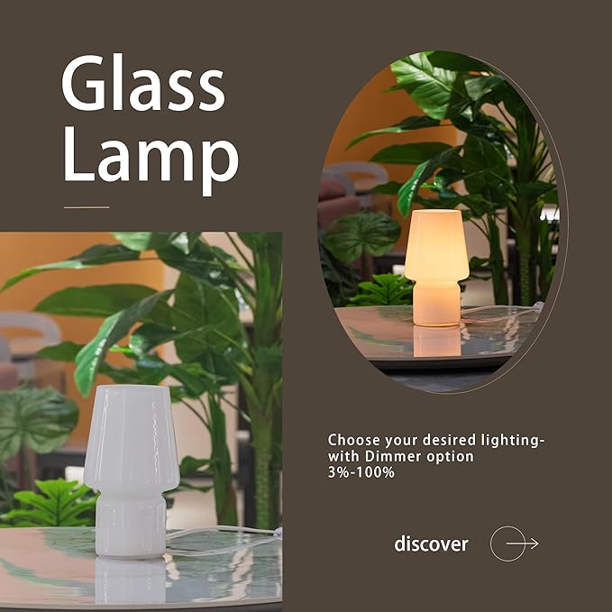 Mushroom Lamp,Mother's Day Gifts,Small Table Lamp,Cute Nightstand Kitchen Mini Lamp,Glass Table Lamp,Suitable for Bedrooms, Kitchens, Living Rooms, Bedside, Girl Gifts（White） - Bloomnest