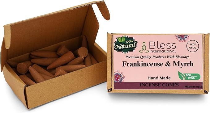 Bless International Frankincense-and-Myrrh 100%-Natural-Incense-Cones Handmade-Hand-Dipped Organic-Chemicals-Free for-Purification-Relaxation-Positivity-Yoga-Meditation The-Best-scents (20 Count)