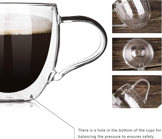 CNGLASS Double Wall Glass Coffee Mugs with Handle,10oz Clear Insulated Glass Espresso Cups for Hot and Cold Beverages,Latte,Cappuccino,Set of 2 - Bloomnest