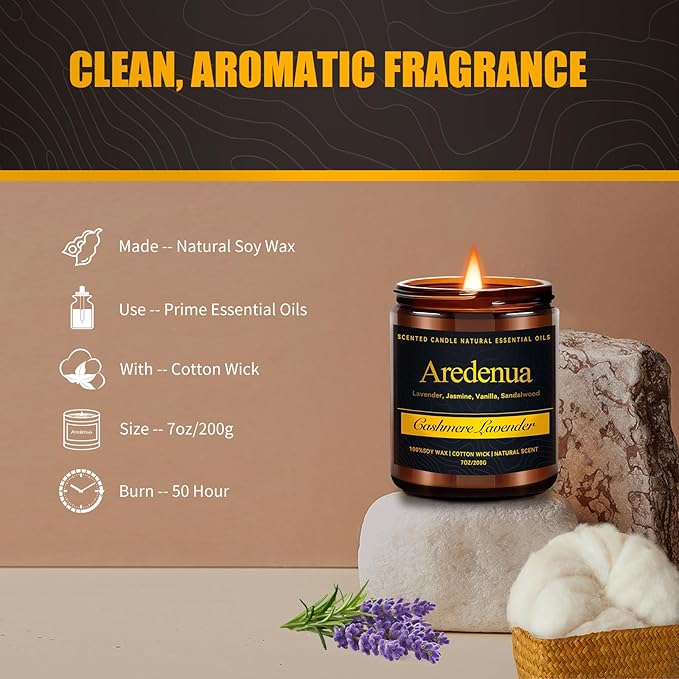 Cashmere Lavender Candle - 7oz Soy Candle for Home Scented, Scented Candles for Home, 50 Hours of Burn Time -Relaxing Floral Aromatherapy Gift for Bedroom - Bloomnest