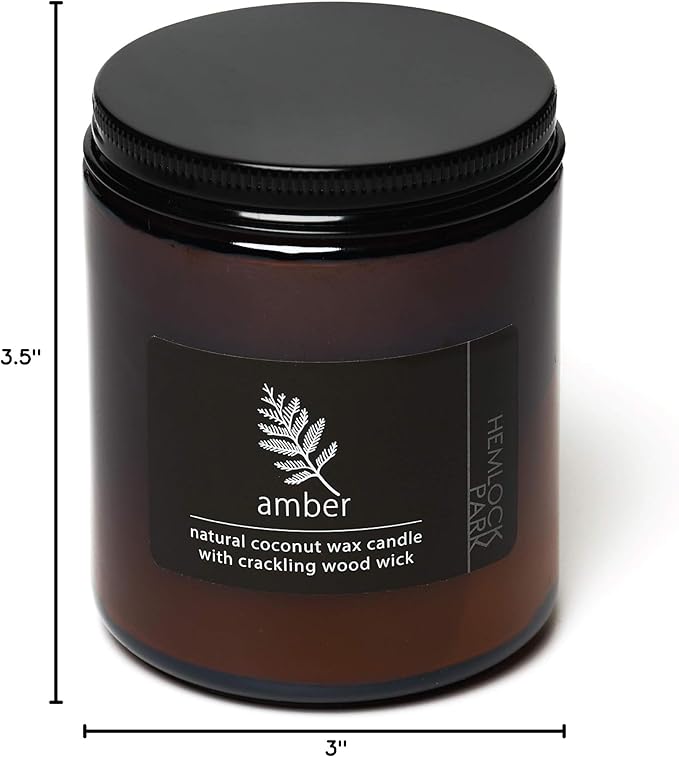 Hemlock Park Crackling Wood Wick Candle Handcrafted with Natural Coconut Wax (Standard 8 oz, Amber) - Bloomnest