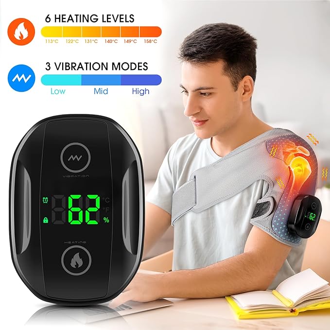 YUANBO Heated Shoulder Wrap Massager Cordless Electric Shoulder Heating Pad for Neck with Massage 3 Heat & Vibration