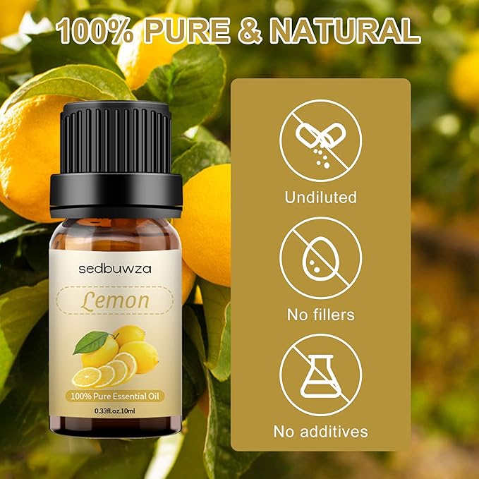 Lemon Essential Oil, Pure Organic Lemon Fragrance Oil for Diffuser, Humidifier, Soap, Candle, Perfume Sedbuwza