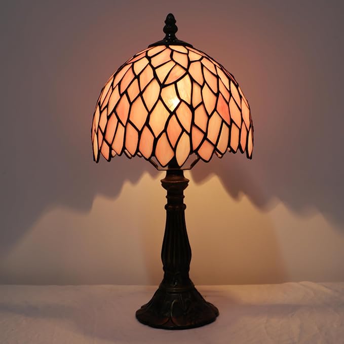 Small Tiffany Lamp Mini Accent Table Lamp Stained Glass Desk Memory Lamp Sympathy 8X14.5 Inch (Pink Wisteria) - Bloomnest