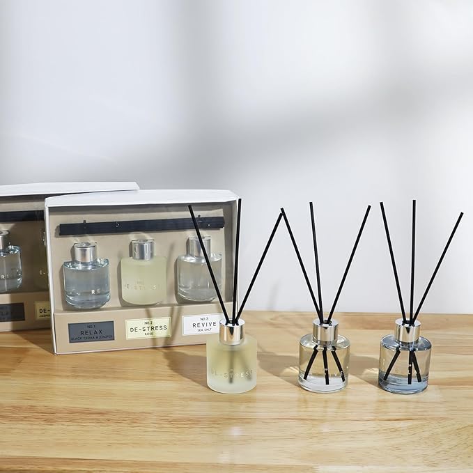 3 Pack Fragrance Reed Diffuser, 50ML Patchouli Jasmine Lemongrass Aromatherapy Diffuser Set with 12 Black Fiber Sticks,Air Freshener for Bedroom Bathroom Office - Bloomnest