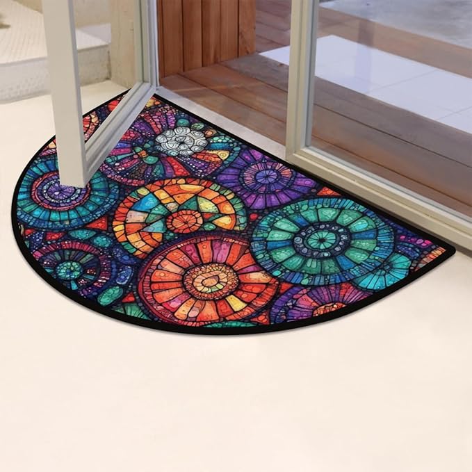 Half Round Door Mat, Colorful Circle Flower Mandalas Half Circle Rug for Home Decor Floor Indoor Outdoor Non-Slip Washable Half Moon Rug Doormat 36X24 Inch - Bloomnest