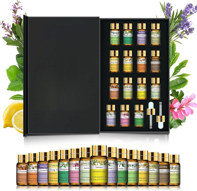 PHATOIL Essential Oils Gift Set 15 x 5ml, Pure Essential Oil Aromatherapy Oil for Skin Care, Hair Care, Bath, Ideal for Humidifier, Diffuser, Relax - Bloomnest