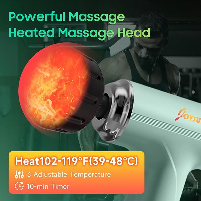 Massage Gun with Heat – Amazing Power! Deep Tissue Percussion Massager, Handheld Mini Muscle Gun, 7 Massage Heads, Quiet & Portable - Bloomnest