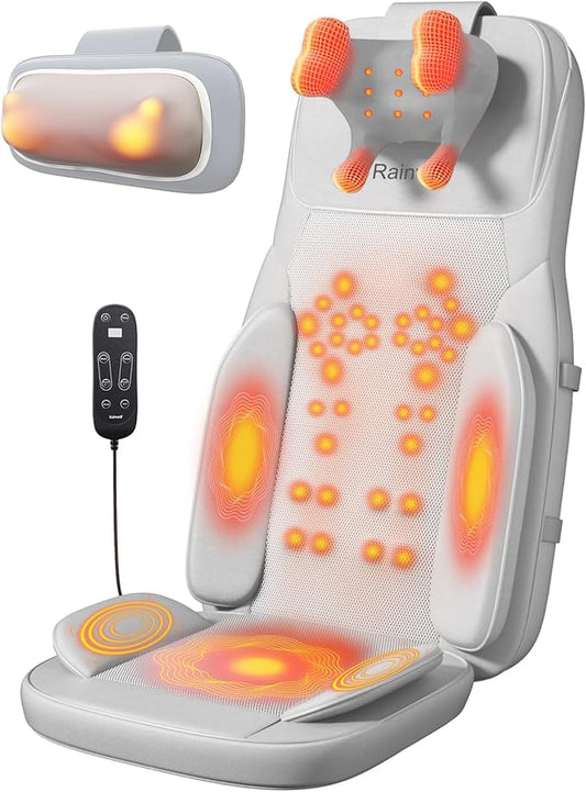 Rainwolf Shiatsu Neck and Back Massage Cushion with Heat - 4D Deep Tissue Kneading Full-Back Massager for Relief Stress, Adjustable Intensity & Height, for Office Chair & Home - Bloomnest
