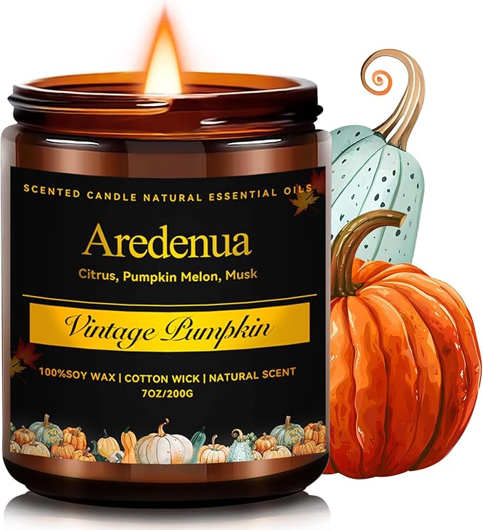 Fall Candles - Vintage Pumpkin Candle | Holiday Candles Pumpkin Scented, 7oz Autumn Soy Candle for Home Scented, 50 Hours Burn Time, Fall & Winter/Thanksgiving/Christmas Gifts for Women Men - Bloomnest