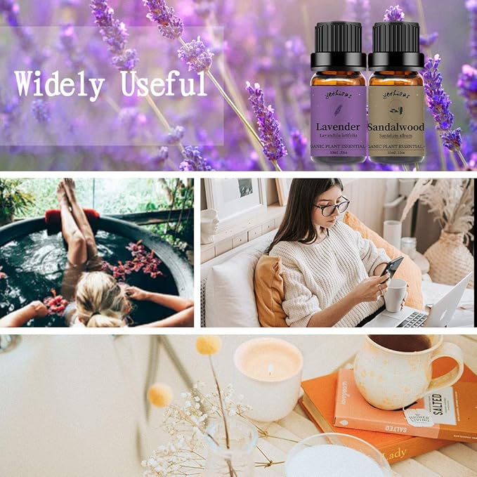 yethious Sandalwood Lavender Essential Oil Set 2 Pack 100% Pure Organic Sandalwood Essential Oil Undiluted Lavender Aromatherapy Oils for Diffuser, Perfume, Soap, Candle Making 2 x 10ML - Bloomnest