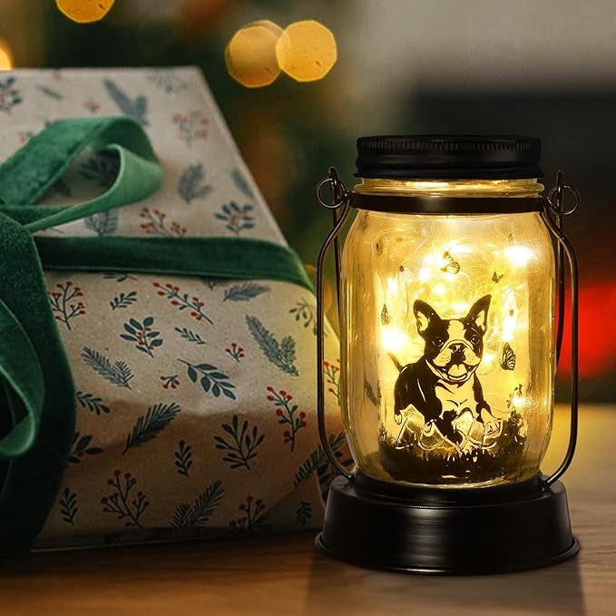 Boston Terrier Gifts for Women/Men Boston Terrier Solar Lanterns Mom Birthday Dog Lovers Lantern Pet Loss Dog Memorial Lights Solar Garden Decoration for Yard, Patio,Backyard,Porch Torches Light - Bloomnest