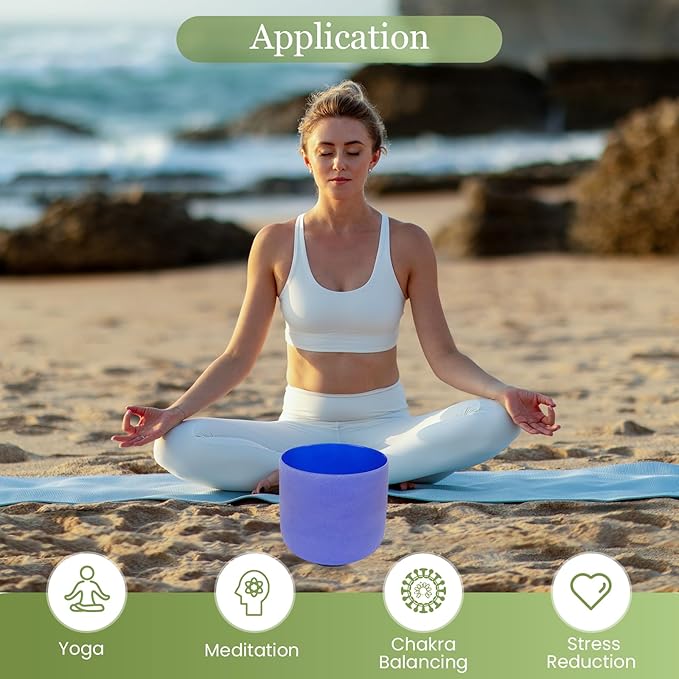 432HZ 7 Inchs Frosted Crystal Singing Bowl Set for Meditation Healing Yoga Chakra Quartz Crystal Sound Bowls with Heavy Duty Carry Case and Rubber Mallet,Suede Striker,O-rings - Bloomnest