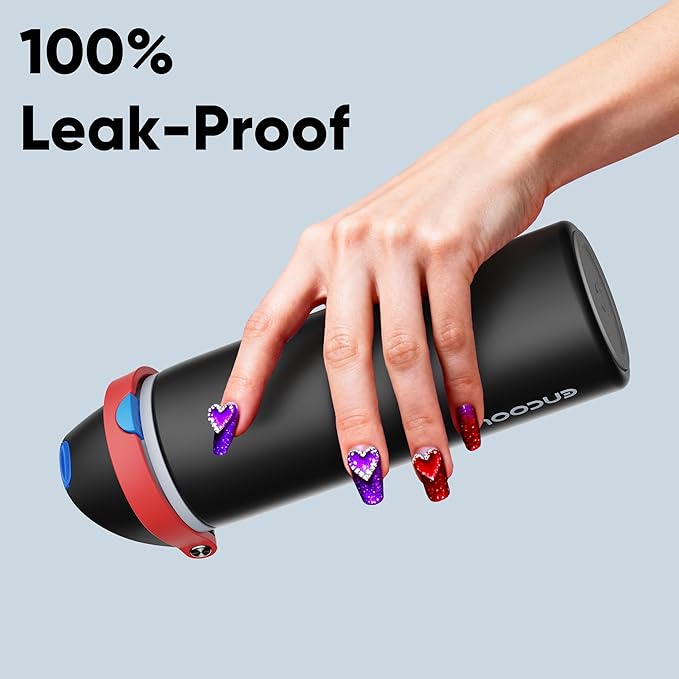 Insulated Water Bottle with Straw - Encool Stainless Steel Water Bottle with Push Button Lid, Leak-Proof & BPA-Free, Keeps Cold for 24 Hours for Sports, Travel, Gym (24 oz, Oil Black) ENCOOL
