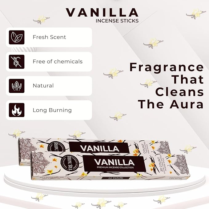 Vanilla Incense Sticks - Total 120 Insence-Sticks - 6 Packs of 20 Insense - Inciensos - Inscents - Natural Non Toxic Ingredients - Incents - Incence - Inscense - Insents TRUMIRI